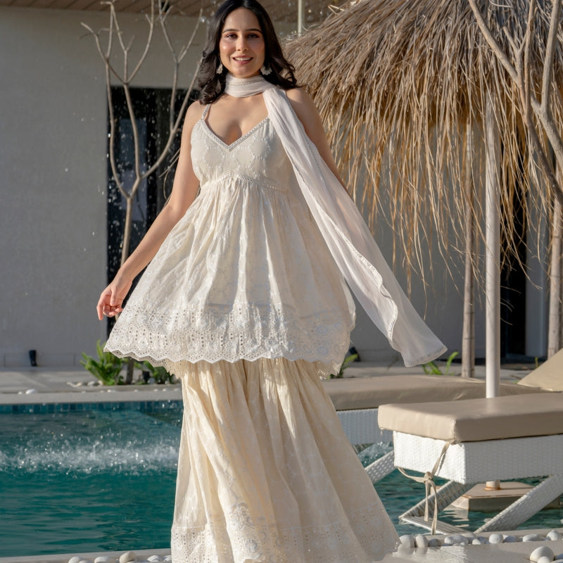 sharara designer dress White Organza Sharara Set: Indian Wedding Outfit
