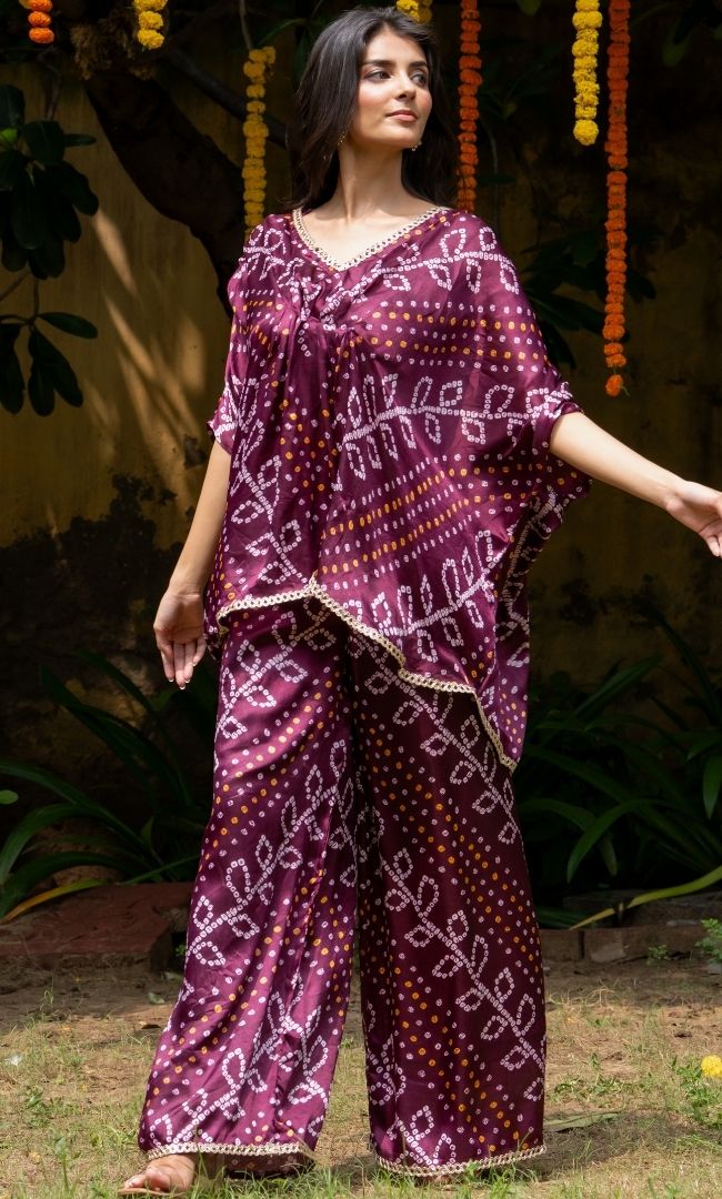 Garnet Rush Bandhej Co ord Set