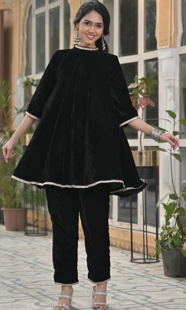 Carbon Black Velvet Co-ord Set - Main Image