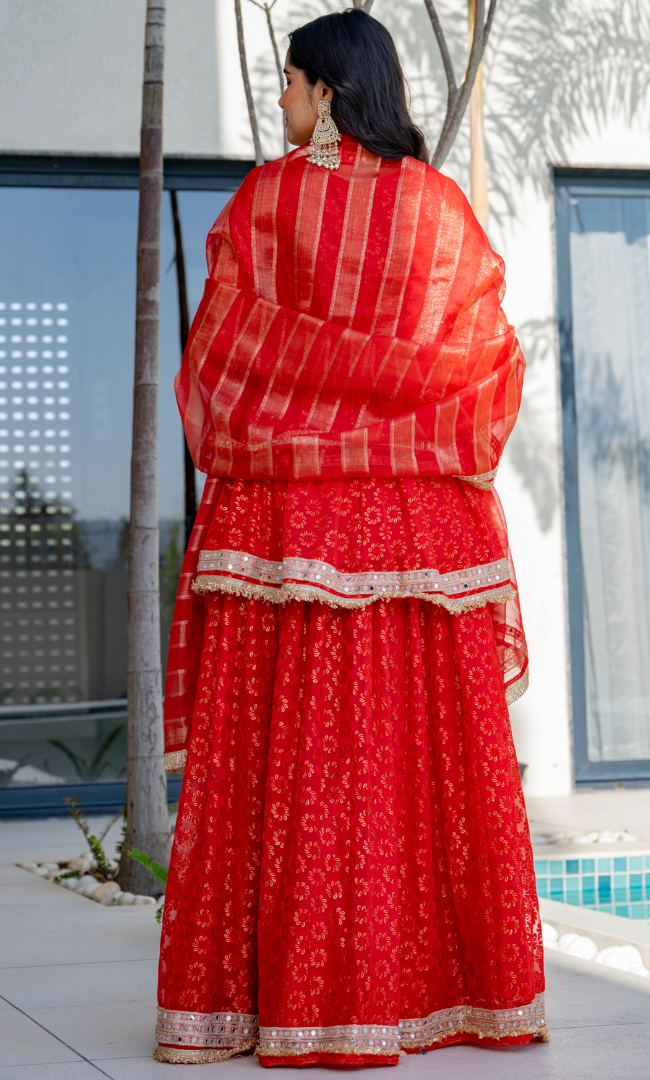 Festive Red Peplum Skirt