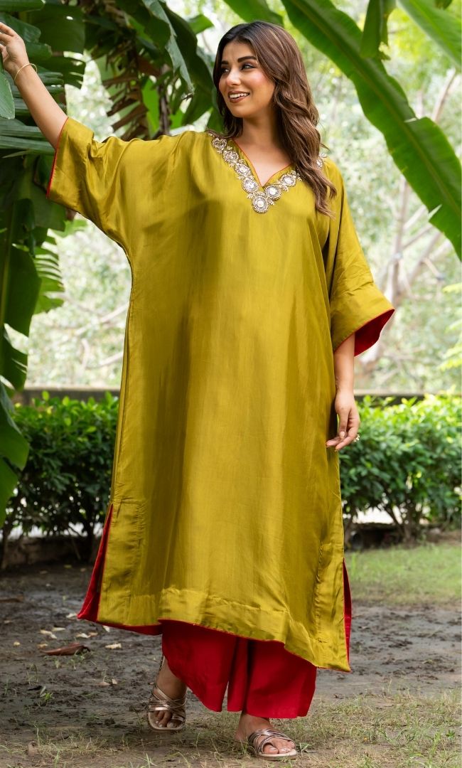 Sheesh Green Kaftan Suit Set