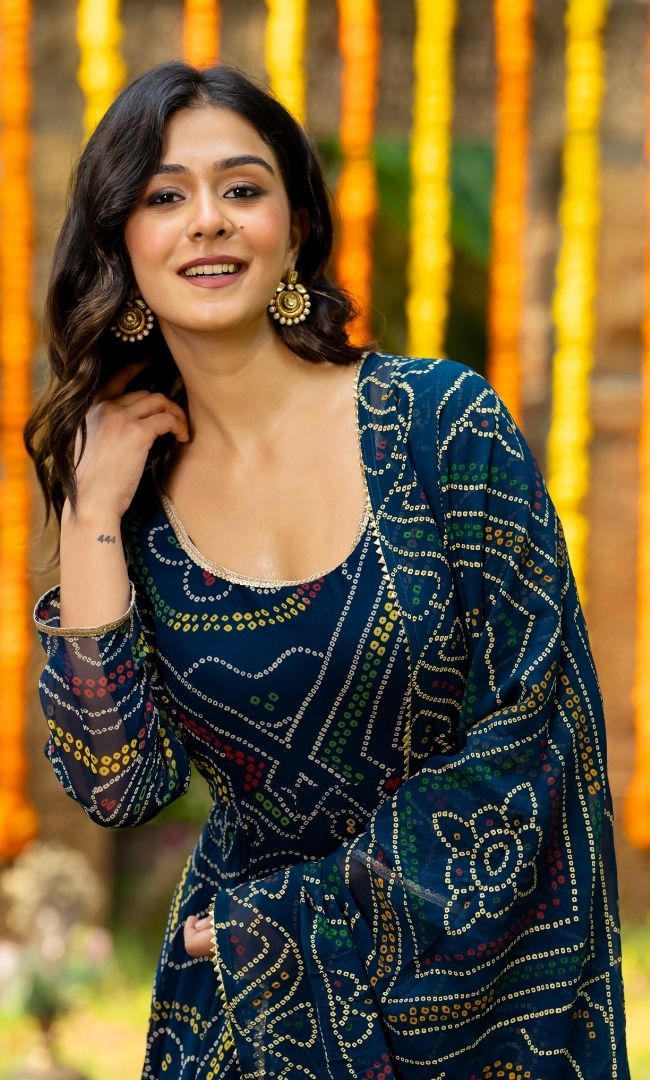 Vintage Blue Bandhej Anarkali Set