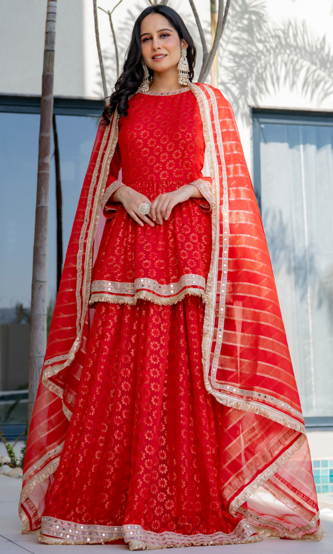 Festive Red Peplum Skirt