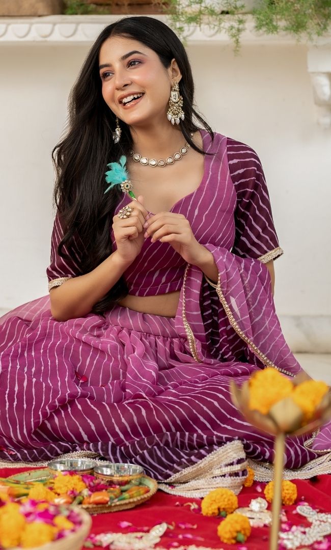 Plum Royale Leheriya Lehenga Set
