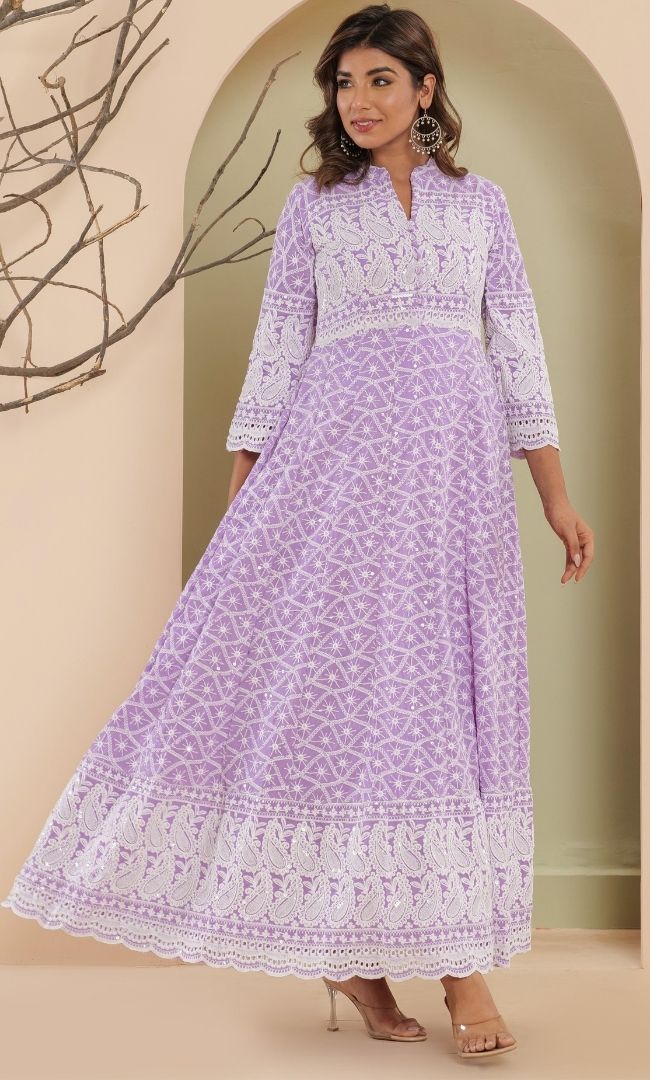 Lilac Chikankari Anarkali Set