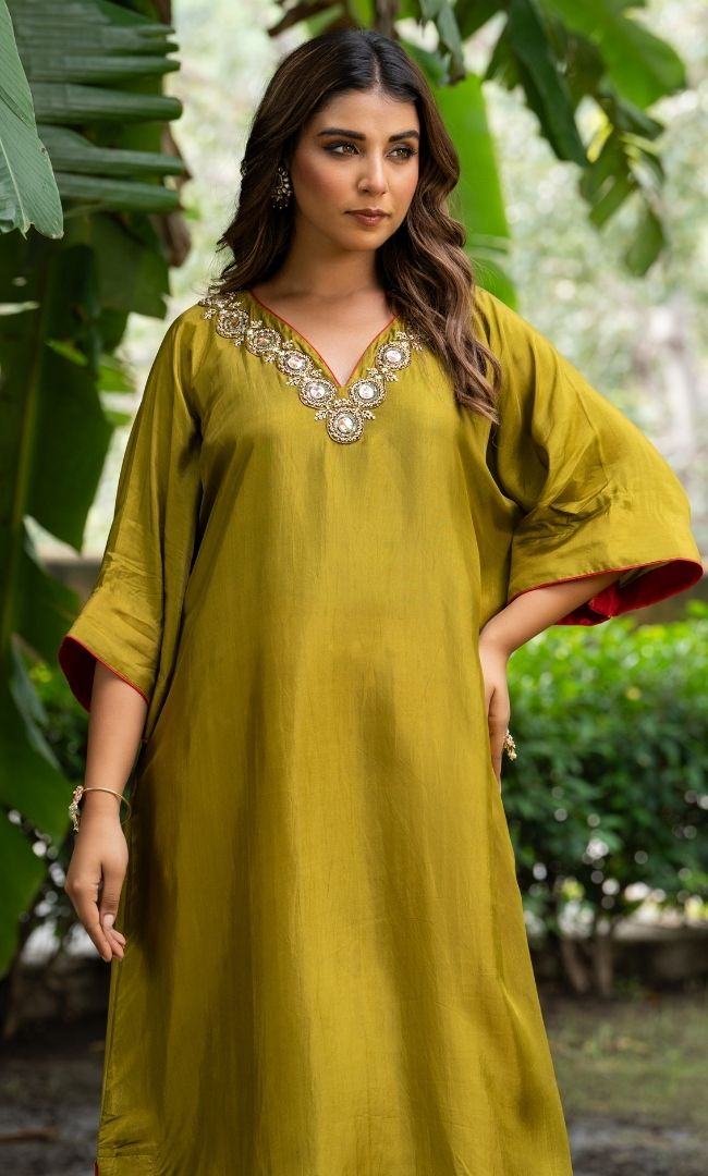 Sheesh Green Kaftan Suit Set