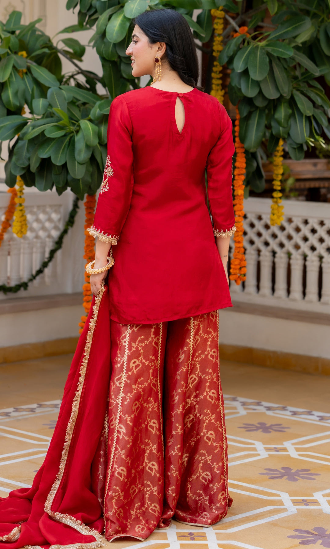 Carnation Red Handwork Suit Set