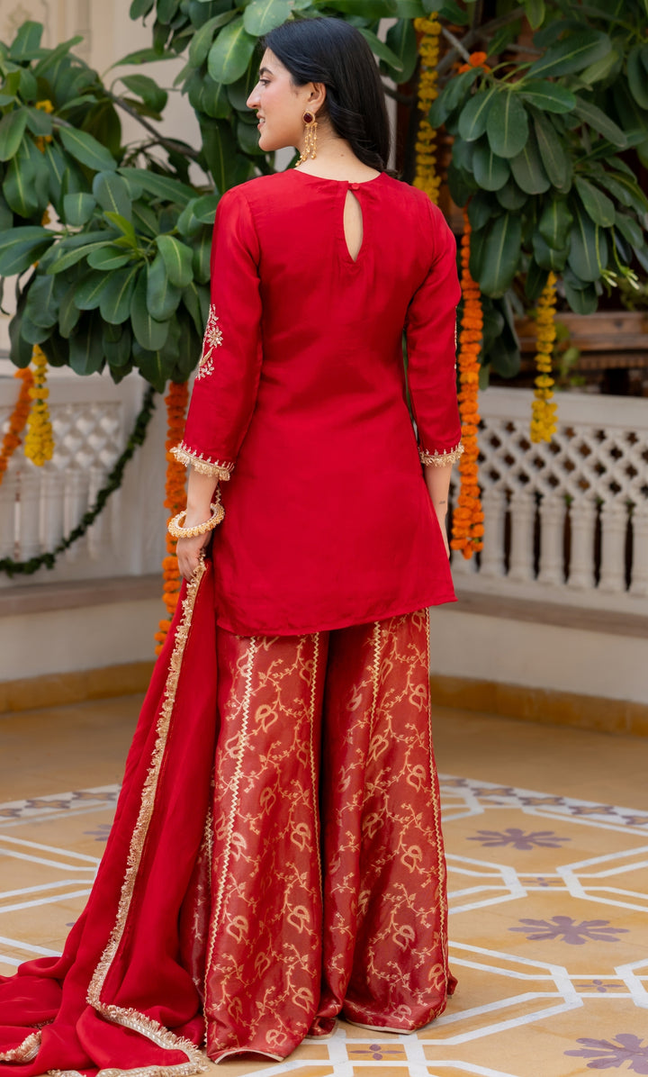Carnation Red Handwork Suit Set