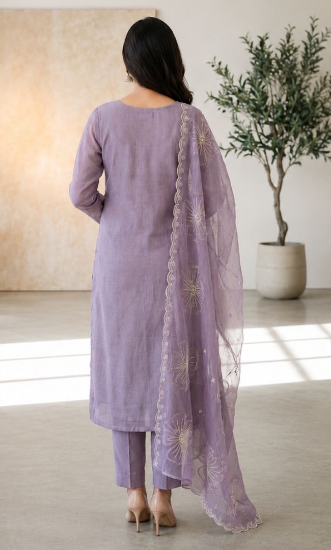 Lavender Chanderi Suit Set