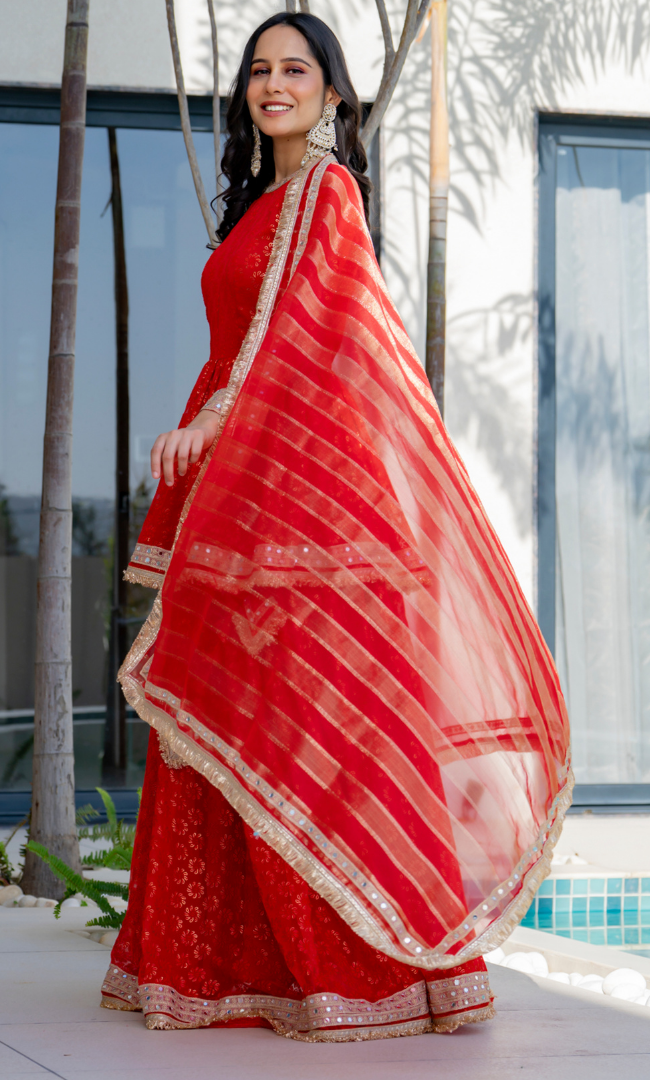 Festive Red Peplum Skirt
