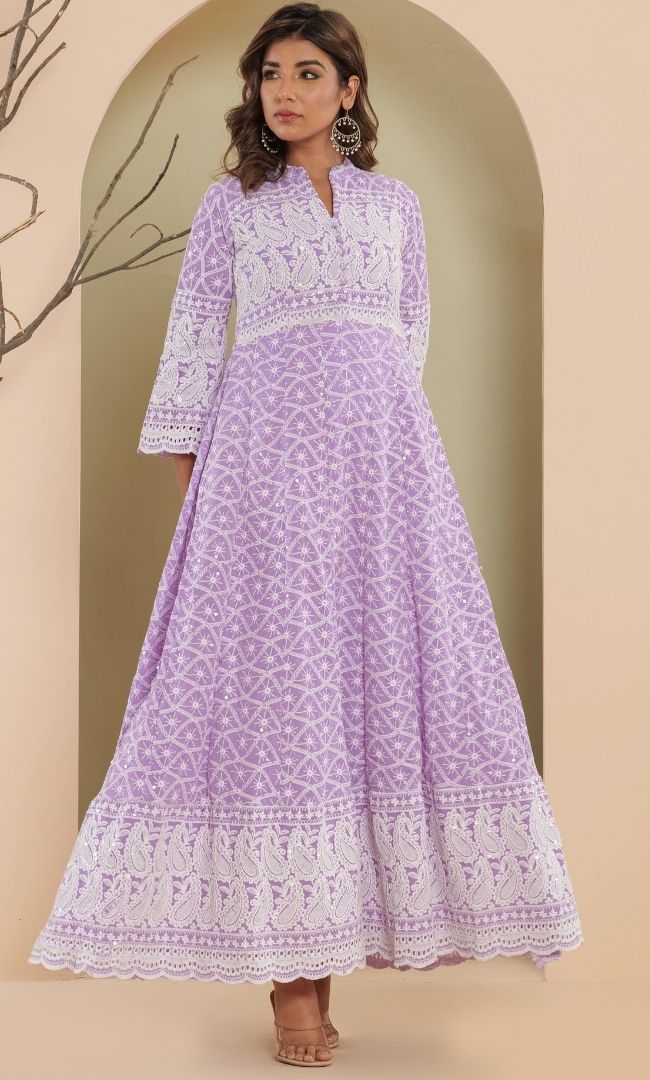 Lilac Chikankari Anarkali Set