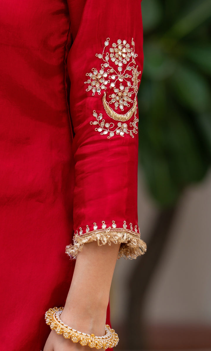 Carnation Red Handwork Suit Set