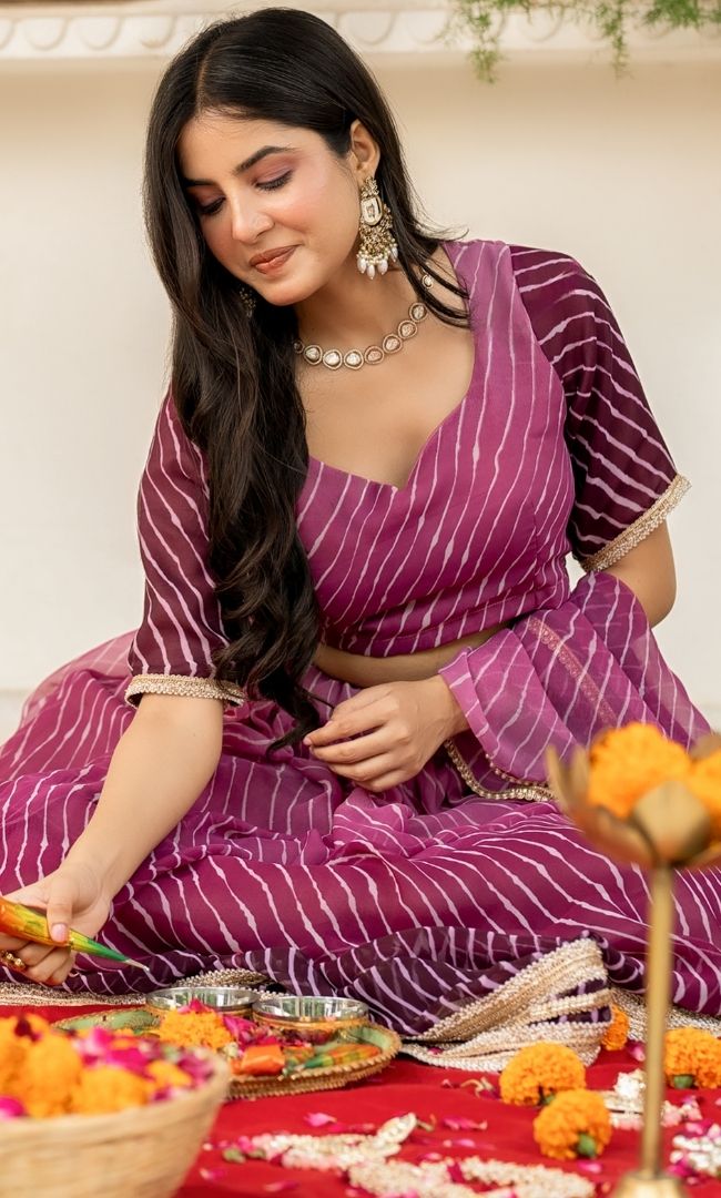 Plum Royale Leheriya Lehenga Set