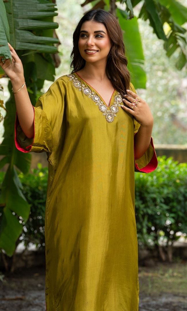 Sheesh Green Kaftan Suit Set