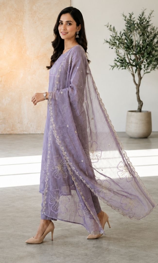 Lavender Chanderi Suit Set