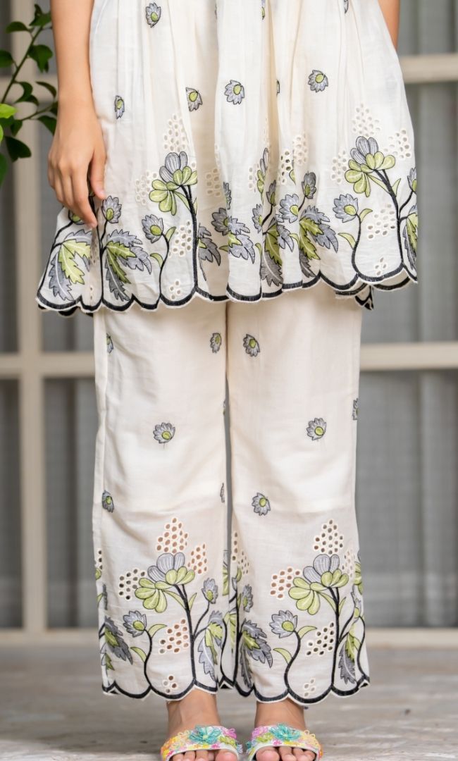 Leave Green Floral Thread Co ord Set