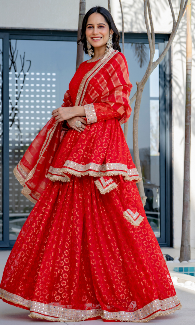 Festive Red Peplum Skirt