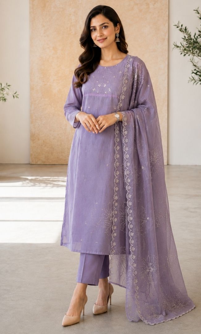 Lavender Chanderi Suit Set