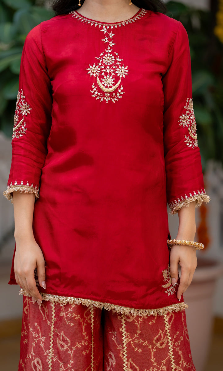 Carnation Red Handwork Suit Set