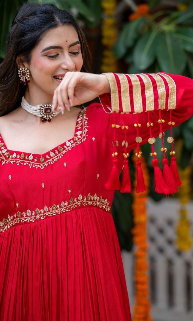 Waheeda Red Anarkali Set