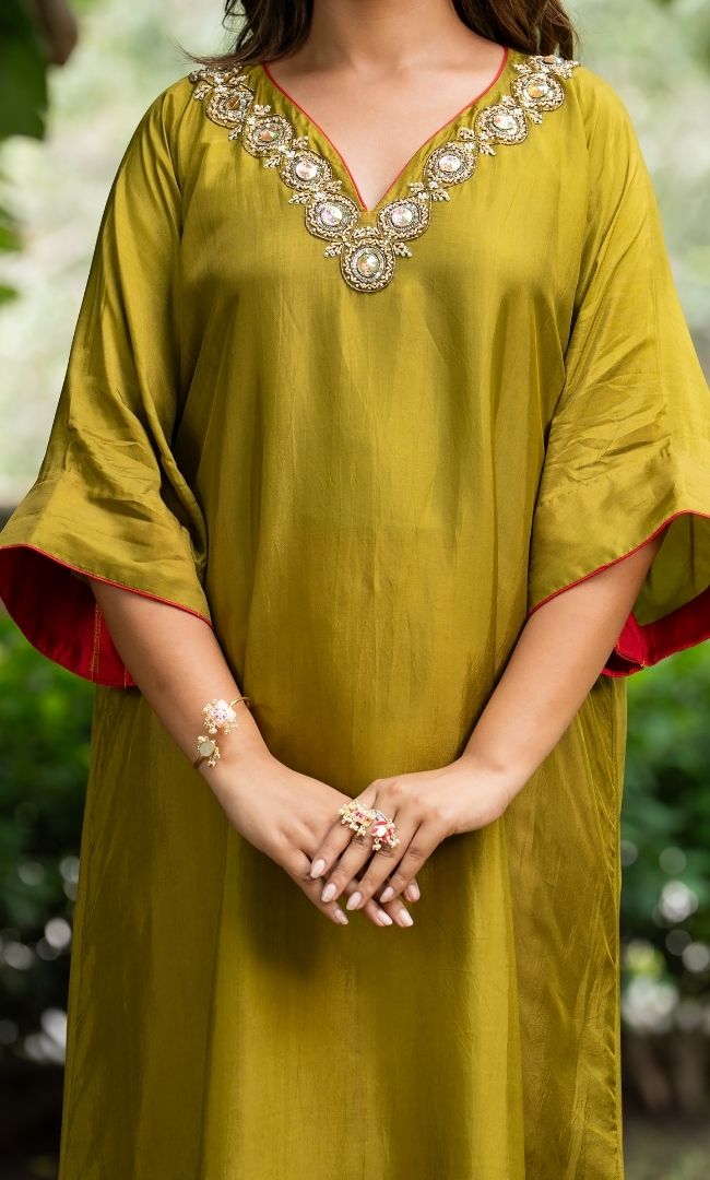 Sheesh Green Kaftan Suit Set