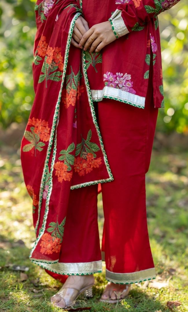 Brick Floral Short Kurta Set