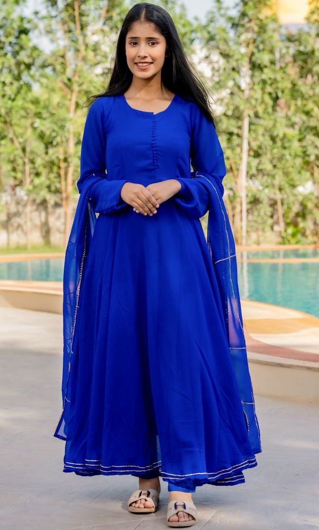 Navy Blue Georgette Anarkali Set