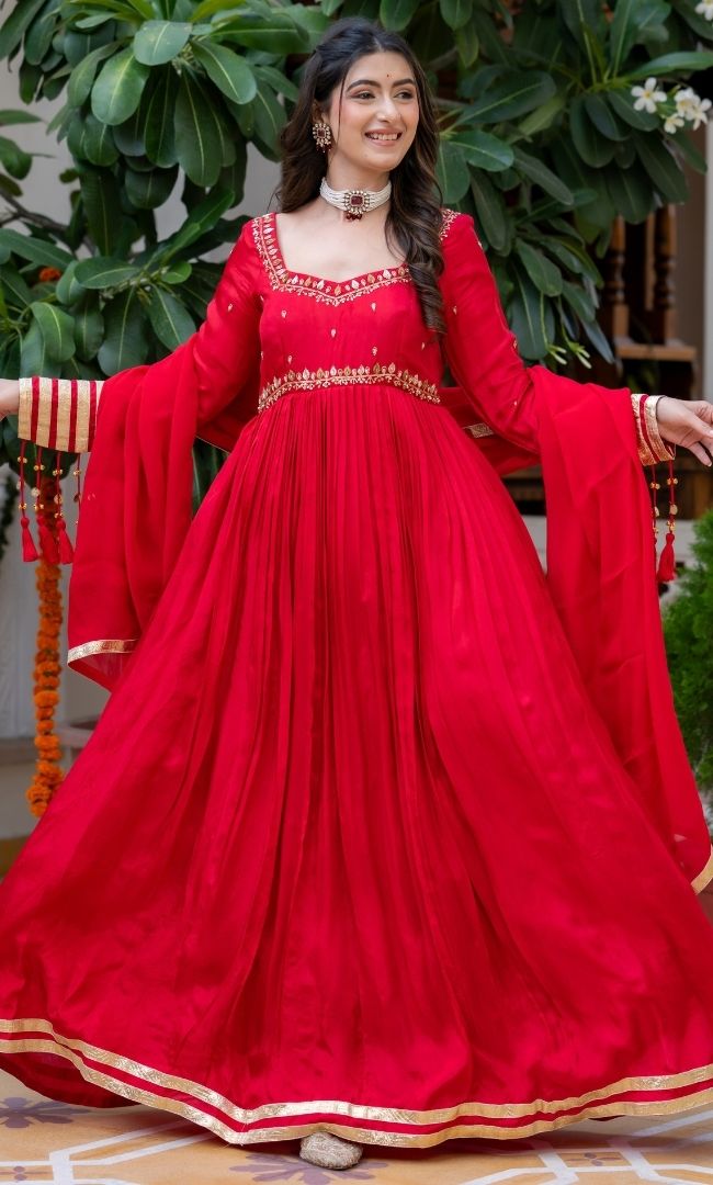 Waheeda Red Anarkali Set