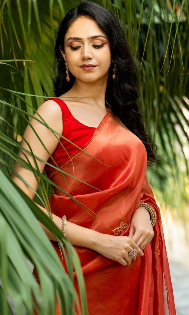 Fire Red Tissue Saree