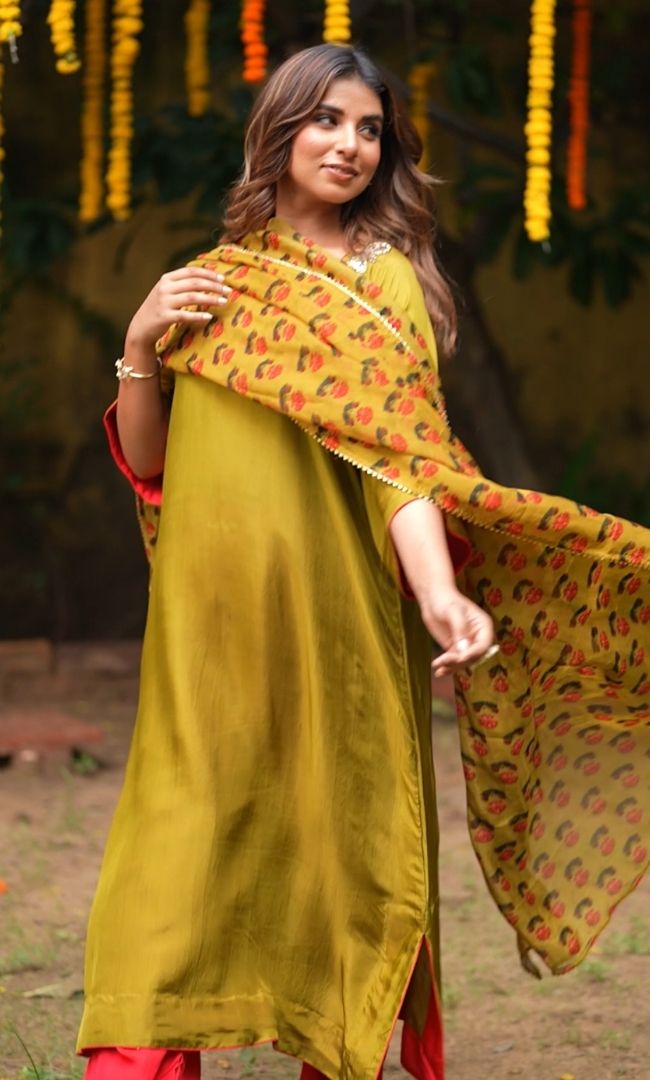 Sheesh Green Kaftan Suit Set