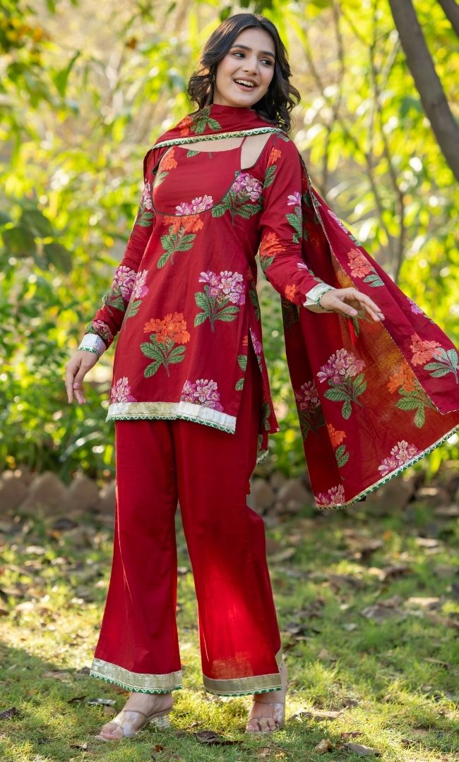 Brick Floral Short Kurta Set