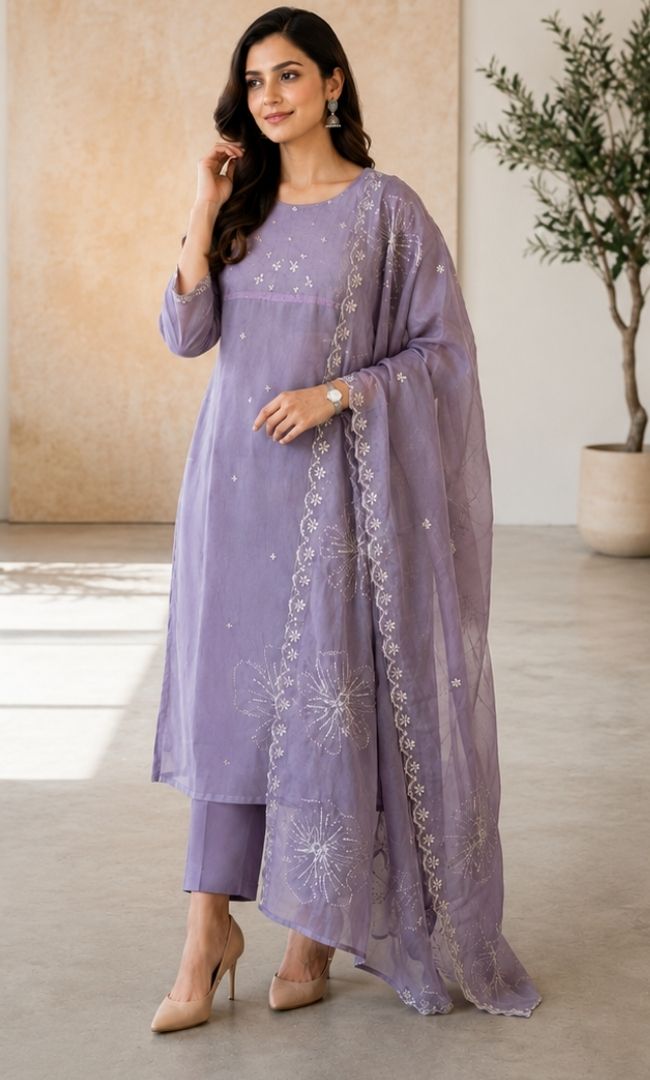 Lavender Chanderi Suit Set