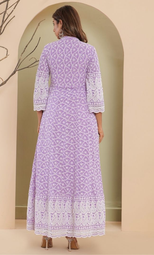 Lilac Chikankari Anarkali Set