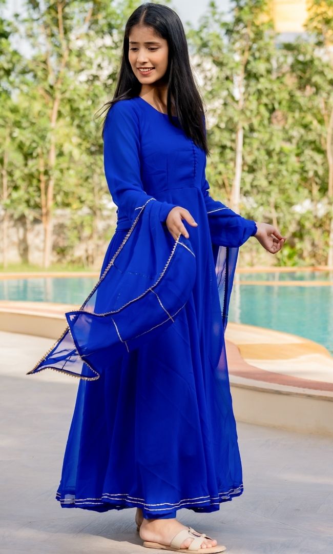 Navy Blue Georgette Anarkali Set