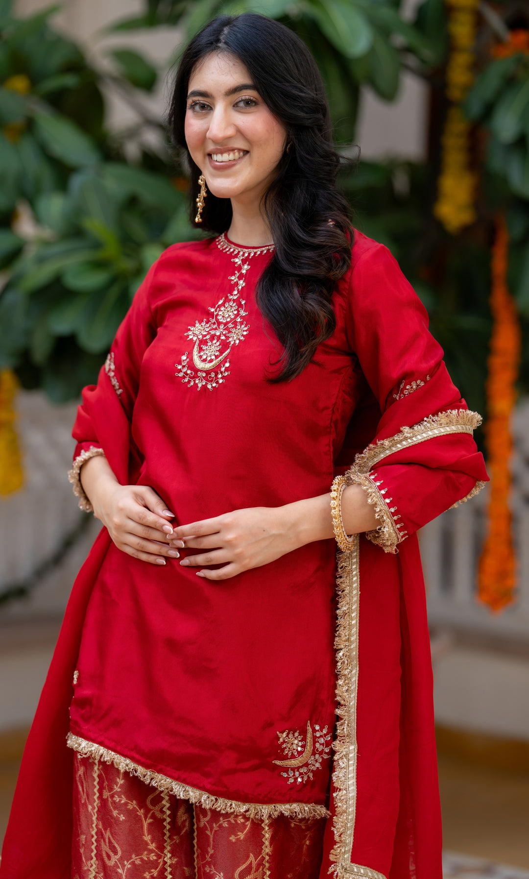Carnation Red Handwork Suit Set