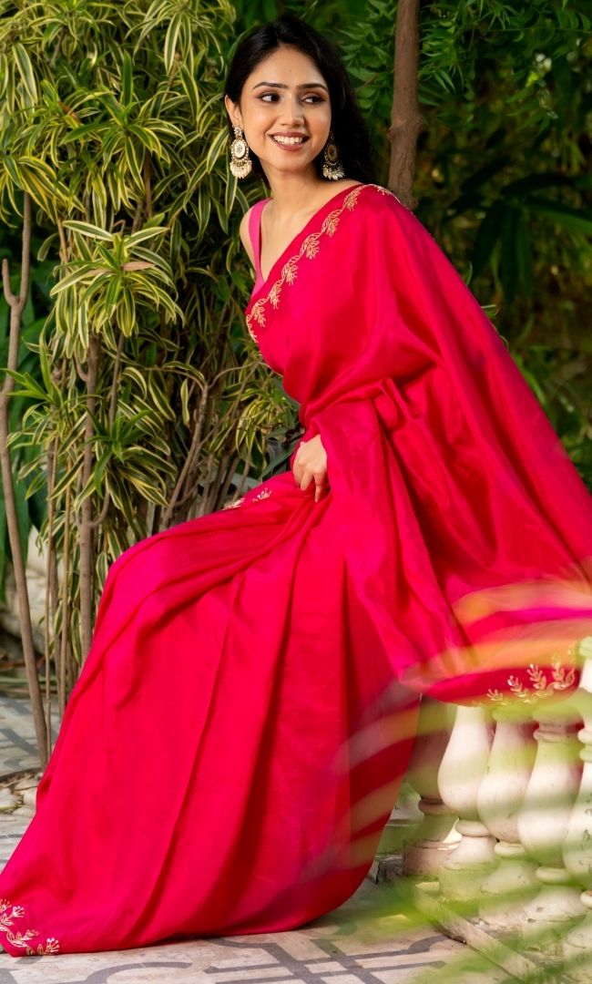 Bright Pink Curtdana Work Saree