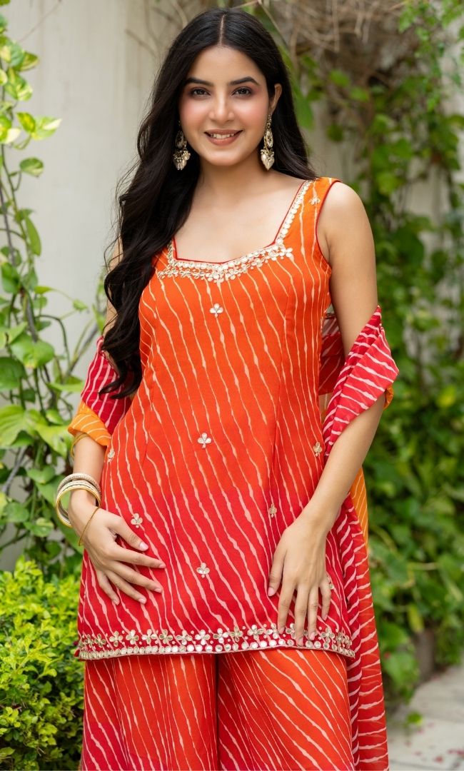 Jaipur Sunset Orange leheriya Suit Set