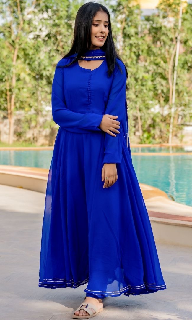 Navy Blue Georgette Anarkali Set