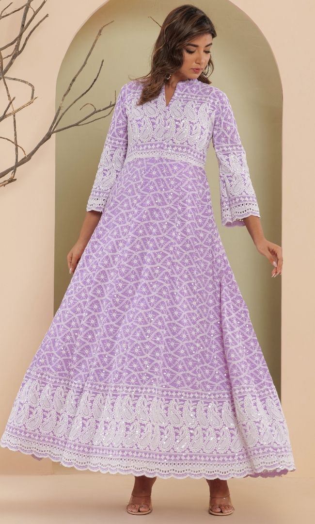 Lilac Chikankari Anarkali Set