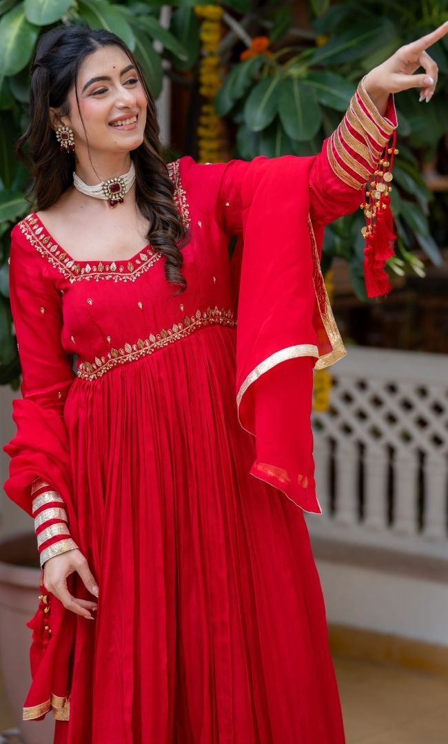 Waheeda Red Anarkali Set