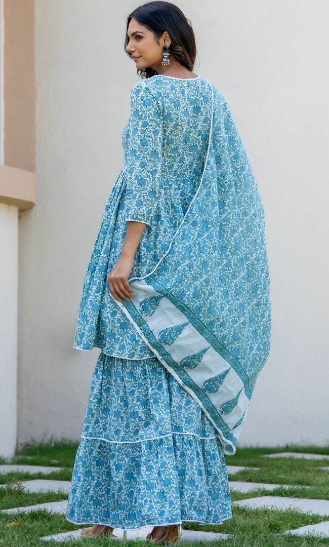 Sea Green Cotton Sharara Set