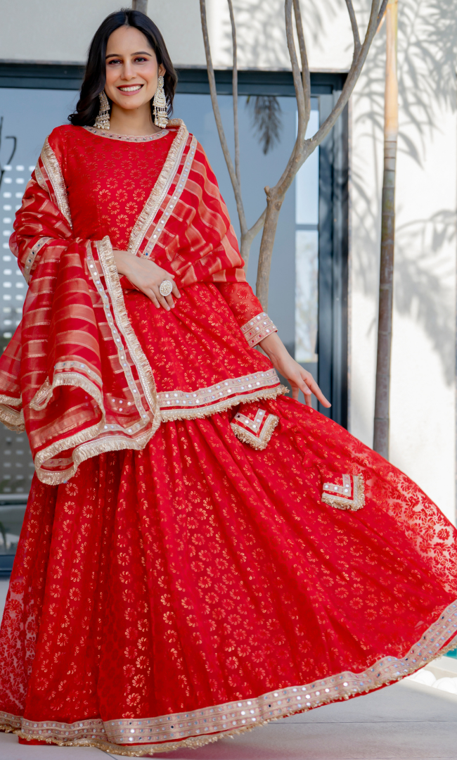 Festive Red Peplum Skirt