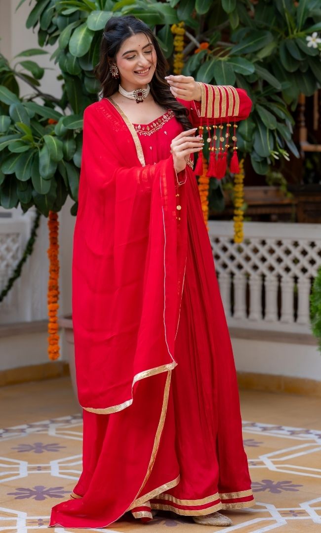 Waheeda Red Anarkali Set
