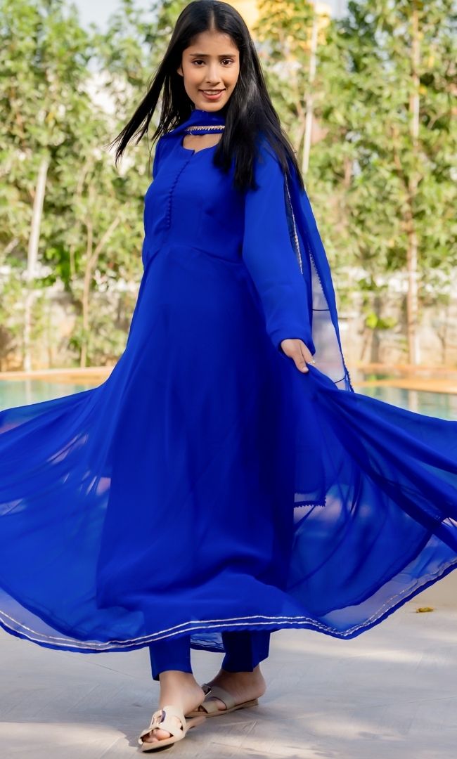 Navy Blue Georgette Anarkali Set