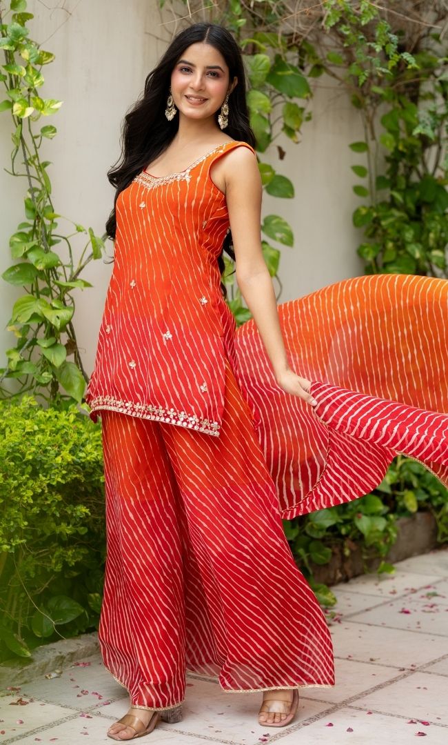 Jaipur Sunset Orange leheriya Suit Set