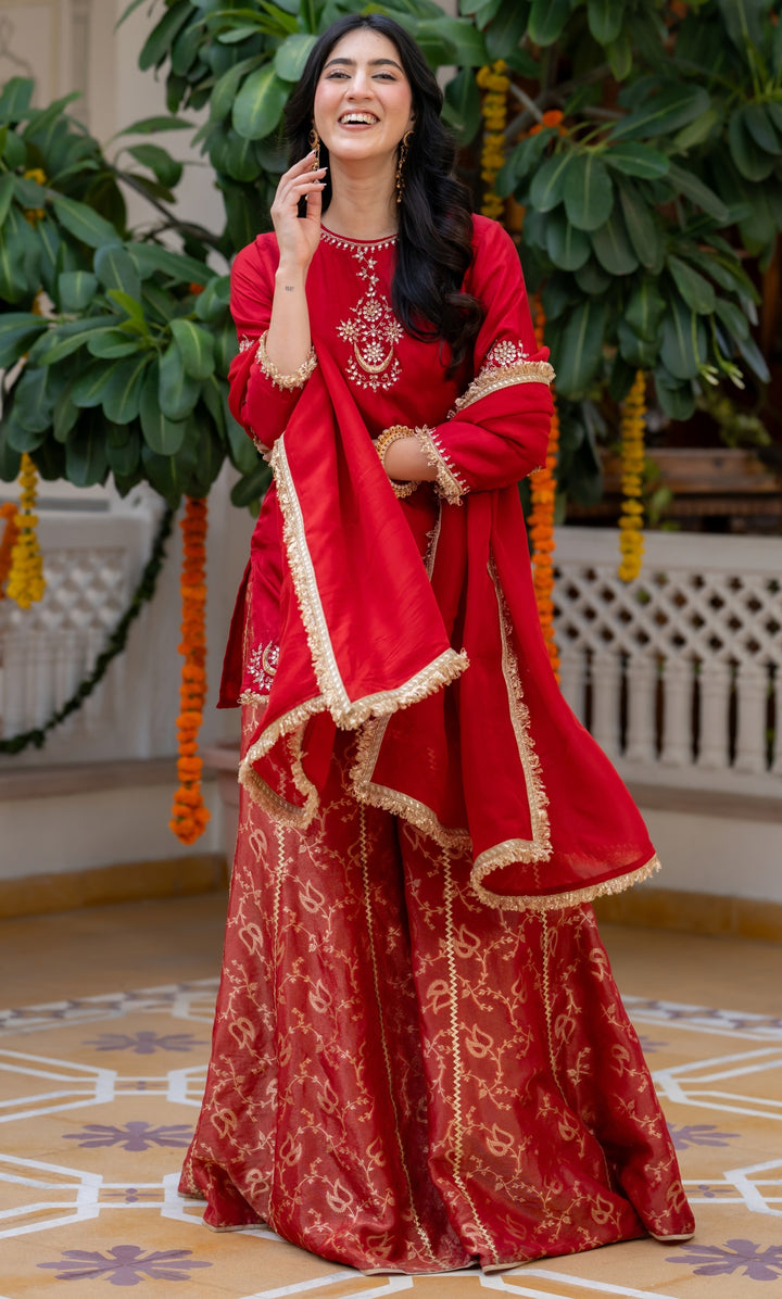 Carnation Red Handwork Suit Set