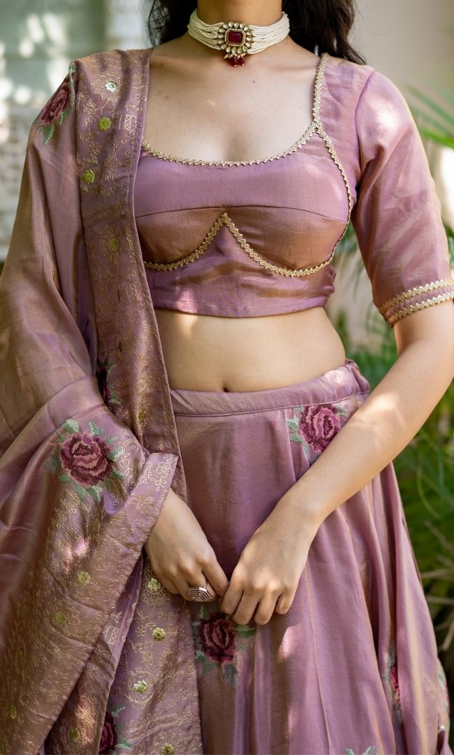 Rose Mist Tissue Lehenga Set