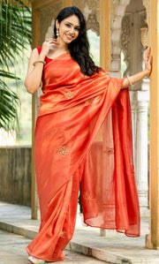 Fire Red Tissue Saree