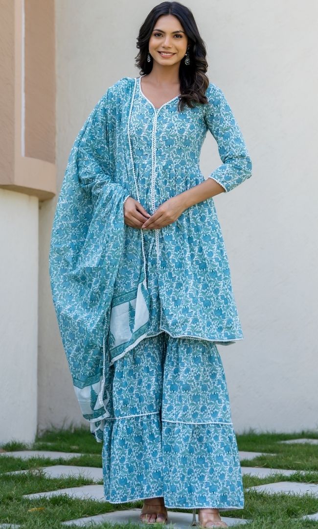 Sea Green Cotton Sharara Set