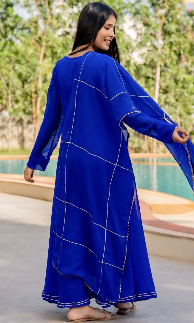Navy Blue Georgette Anarkali Set